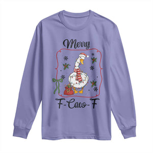 Merry F Caw F Duck Sarcastic Joke Gift Long Sleeve Shirt Funny Christmas Gift TS12 Violet Print Your Wear