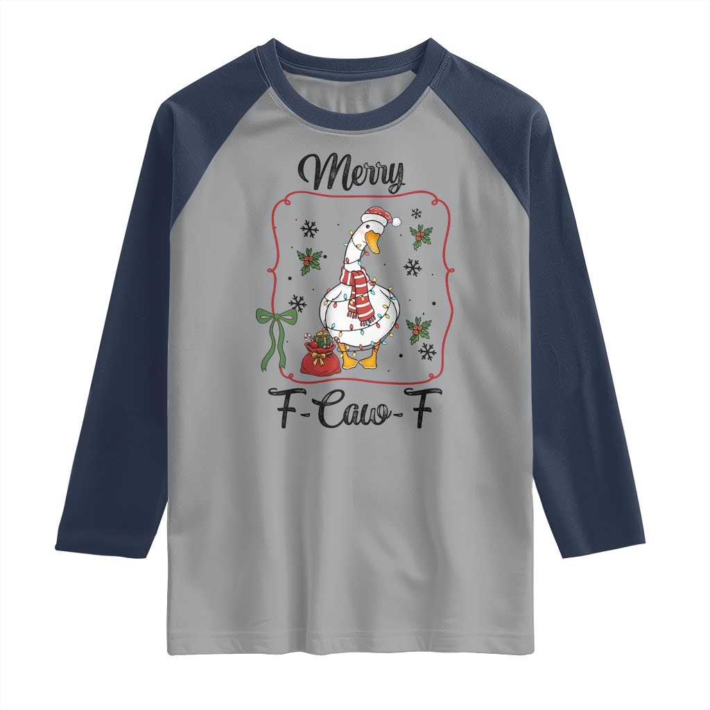 Merry F Caw F Duck Sarcastic Joke Gift Raglan Shirt Funny Christmas Gift TS12 Sport Gray Navy Print Your Wear