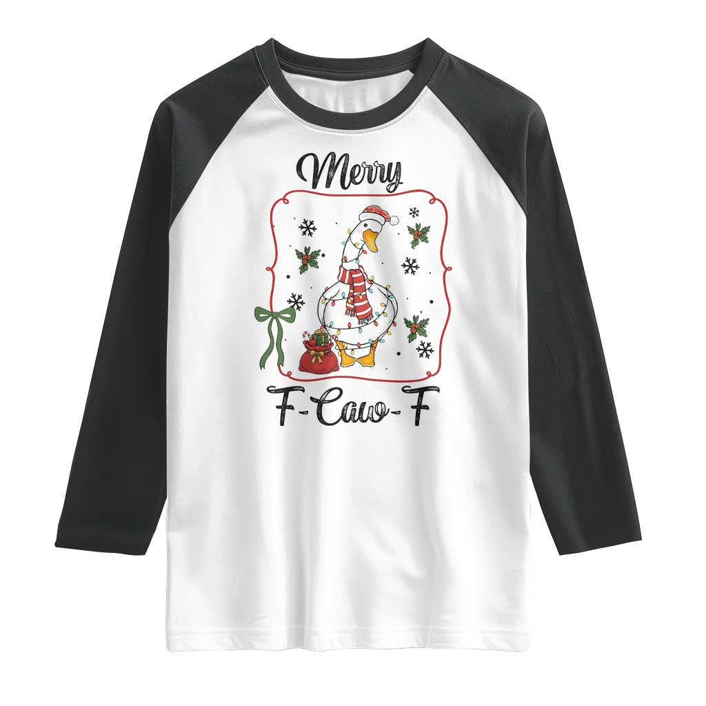 Merry F Caw F Duck Sarcastic Joke Gift Raglan Shirt Funny Christmas Gift TS12 White Black Print Your Wear