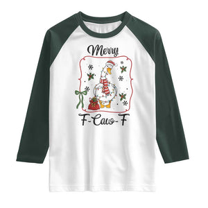 Merry F Caw F Duck Sarcastic Joke Gift Raglan Shirt Funny Christmas Gift TS12 White Dark Forest Green Print Your Wear