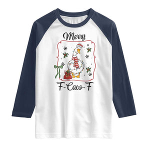 Merry F Caw F Duck Sarcastic Joke Gift Raglan Shirt Funny Christmas Gift TS12 White Navy Print Your Wear