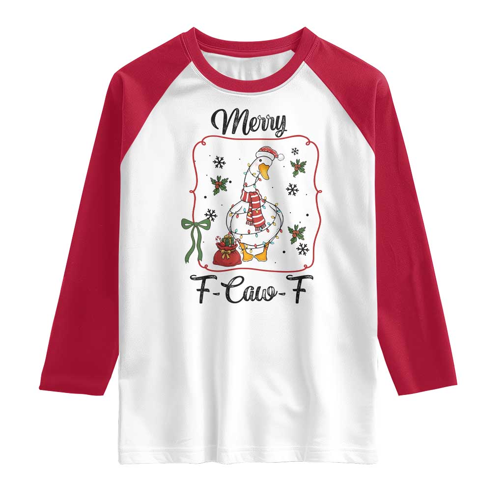 Merry F Caw F Duck Sarcastic Joke Gift Raglan Shirt Funny Christmas Gift TS12 White Red Print Your Wear