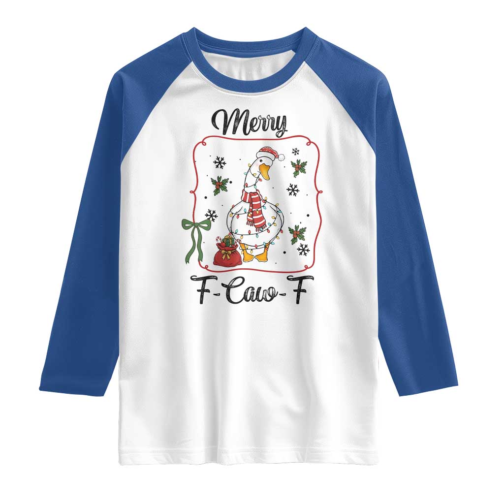 Merry F Caw F Duck Sarcastic Joke Gift Raglan Shirt Funny Christmas Gift TS12 White Royal Print Your Wear