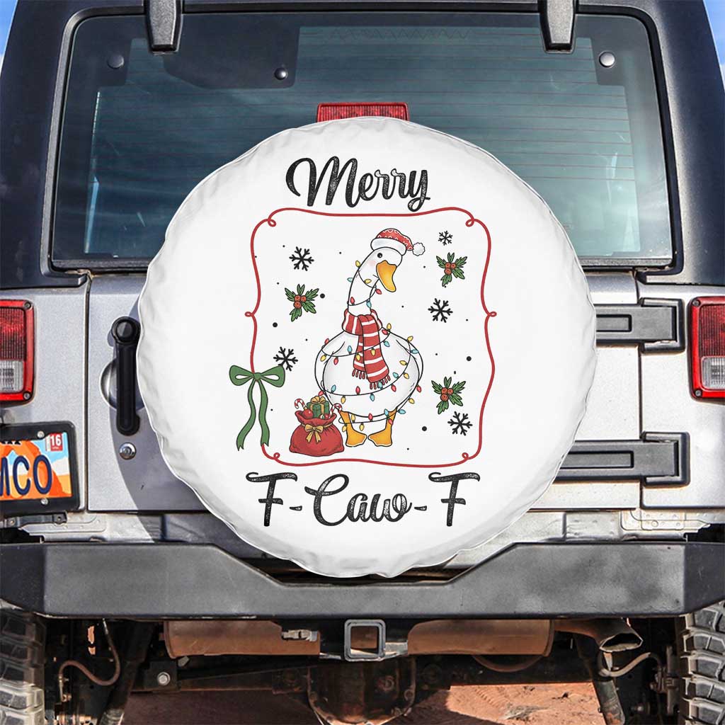 Merry F Caw F Duck Sarcastic Joke Gift Spare Tire Cover Funny Christmas Gift TS12 No hole White Print Your Wear