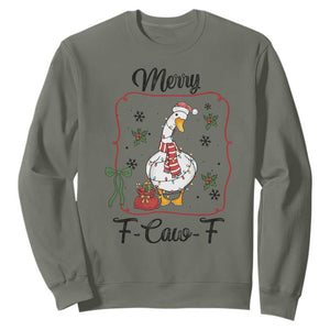 Merry F Caw F Duck Sarcastic Joke Gift Sweatshirt Funny Christmas Gift TS12 Military Green Print Your Wear