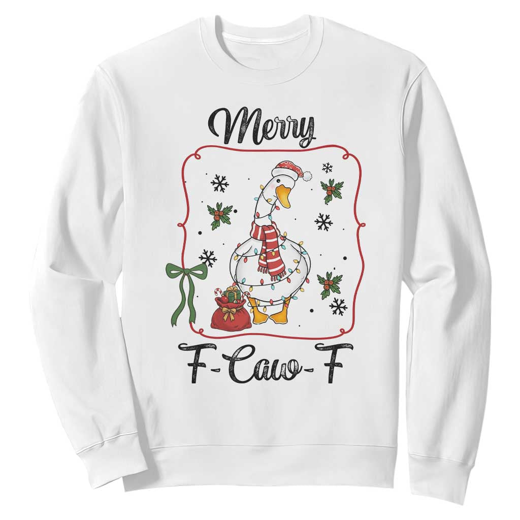 Merry F Caw F Duck Sarcastic Joke Gift Sweatshirt Funny Christmas Gift TS12 White Print Your Wear