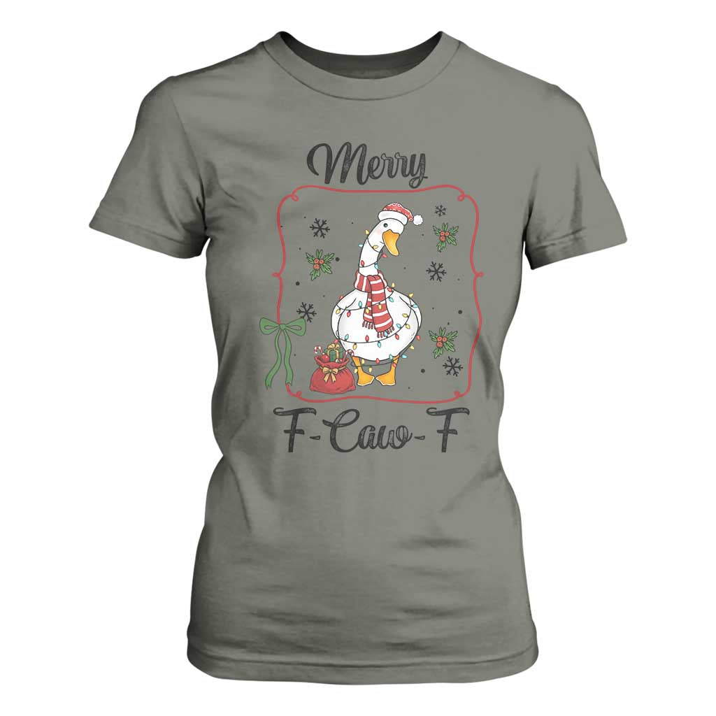 Merry F Caw F Duck Sarcastic Joke Gift T Shirt For Women Funny Christmas Gift TS12 Military Green Print Your Wear
