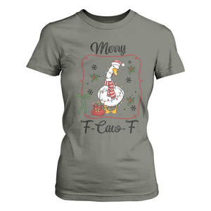 Merry F Caw F Duck Sarcastic Joke Gift T Shirt For Women Funny Christmas Gift TS12 Military Green Print Your Wear