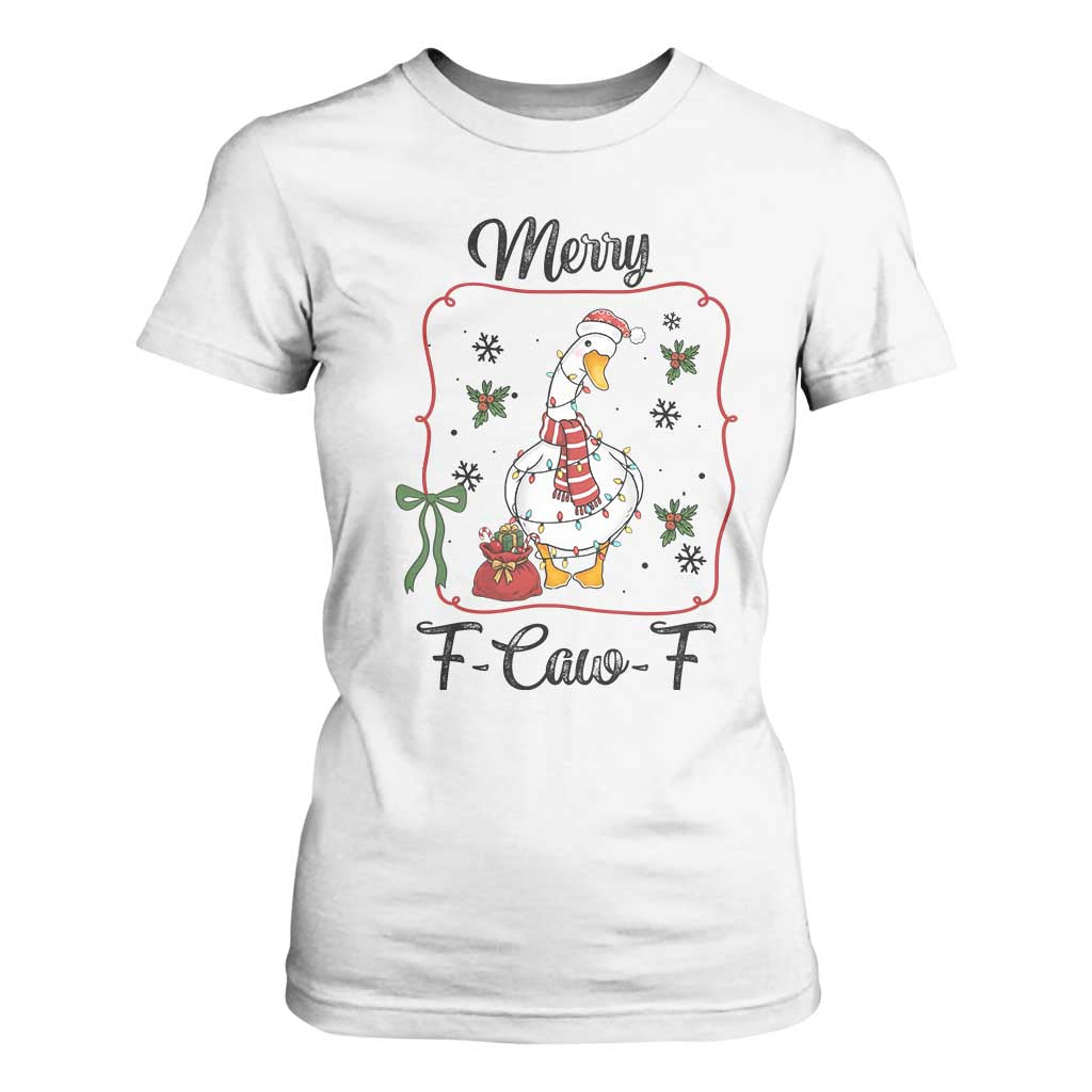 Merry F Caw F Duck Sarcastic Joke Gift T Shirt For Women Funny Christmas Gift TS12 White Print Your Wear