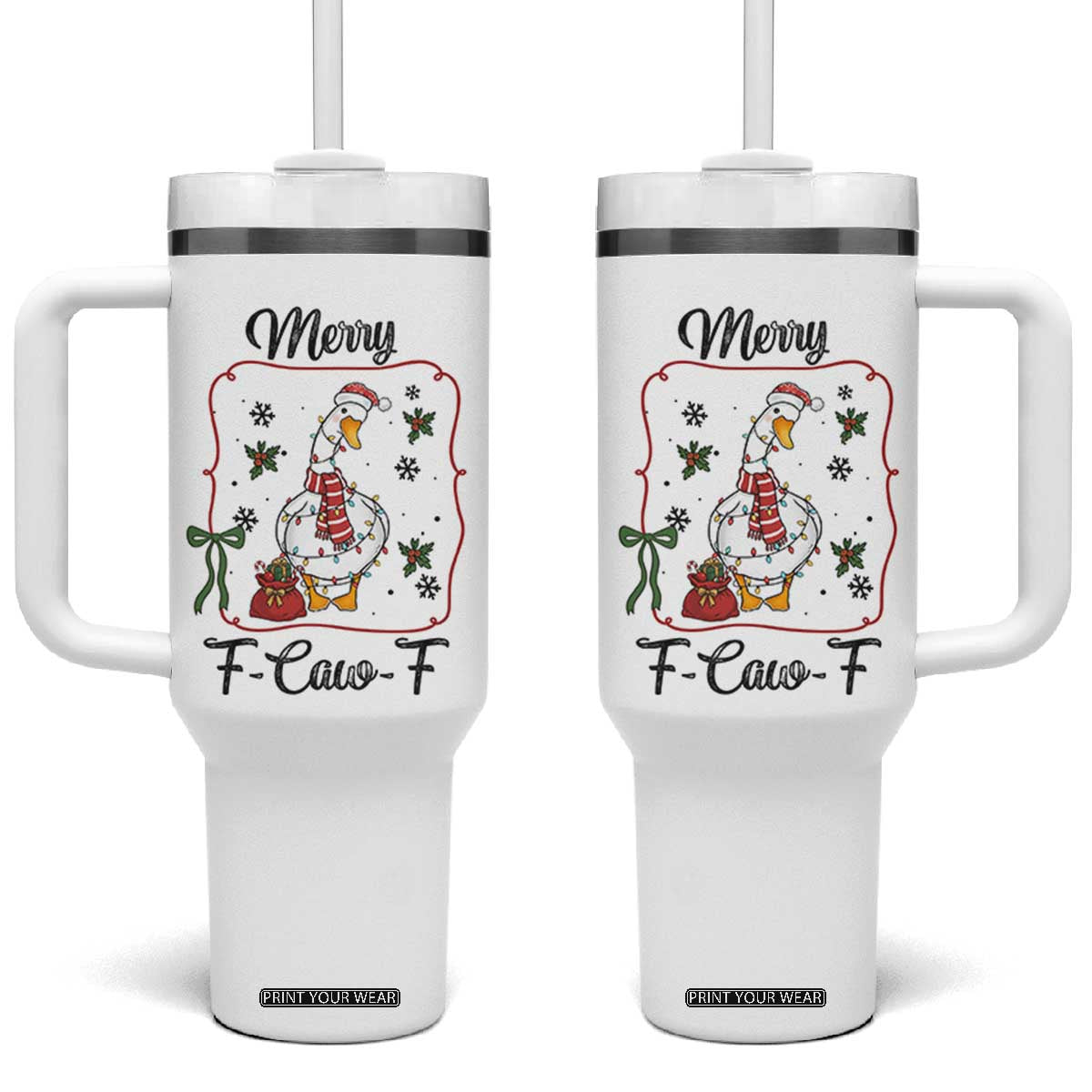 Merry F Caw F Duck Sarcastic Joke Gift Tumbler With Handle Funny Christmas Gift TS12 One Size: 40 oz White Print Your Wear