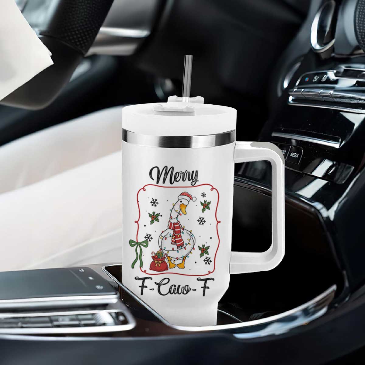 Merry F Caw F Duck Sarcastic Joke Gift Tumbler With Handle Funny Christmas Gift - Print Your Wear