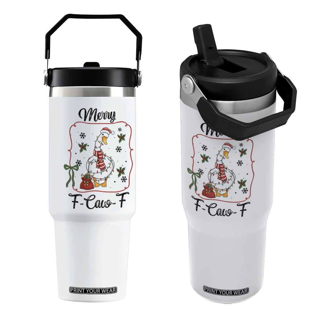 Merry F Caw F Duck Sarcastic Joke Gift Flip Straw Tumbler Funny Christmas Gift - Print Your Wear