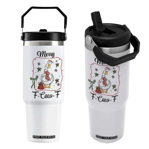 Merry F Caw F Duck Sarcastic Joke Gift Flip Straw Tumbler Funny Christmas Gift - Print Your Wear