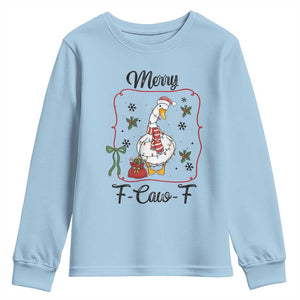 Merry F Caw F Duck Sarcastic Joke Gift Youth Sweatshirt Funny Christmas Gift TS12 Light Blue Print Your Wear