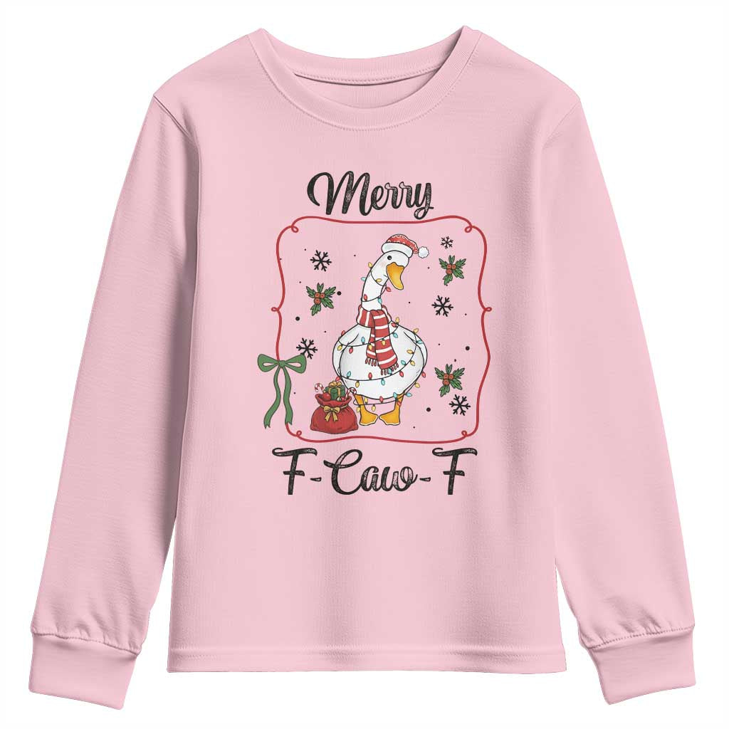 Merry F Caw F Duck Sarcastic Joke Gift Youth Sweatshirt Funny Christmas Gift TS12 Light Pink Print Your Wear