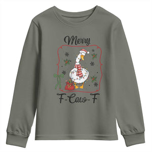 Merry F Caw F Duck Sarcastic Joke Gift Youth Sweatshirt Funny Christmas Gift TS12 Military Green Print Your Wear
