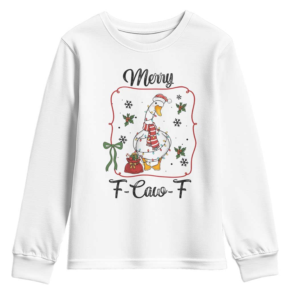 Merry F Caw F Duck Sarcastic Joke Gift Youth Sweatshirt Funny Christmas Gift TS12 White Print Your Wear