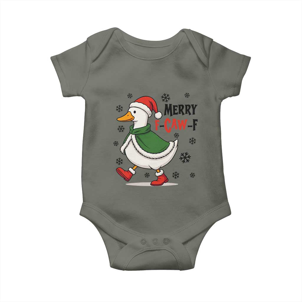 Merry F Caw F Duck Lover Baby Onesie Funny Christmas Gift TS12 Military Green Print Your Wear