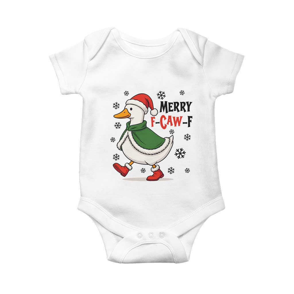 Merry F Caw F Duck Lover Baby Onesie Funny Christmas Gift - Print Your Wear
