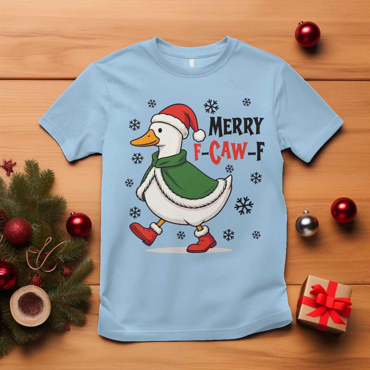 Merry F Caw F Duck Lover T Shirt Funny Christmas Gift TS12 Light Blue Print Your Wear