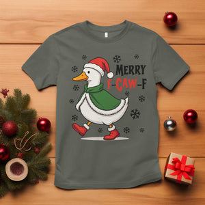 Merry F Caw F Duck Lover T Shirt Funny Christmas Gift TS12 Military Green Print Your Wear