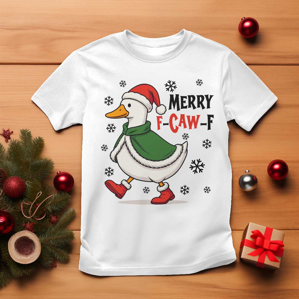 Merry F Caw F Duck Lover T Shirt Funny Christmas Gift TS12 White Print Your Wear