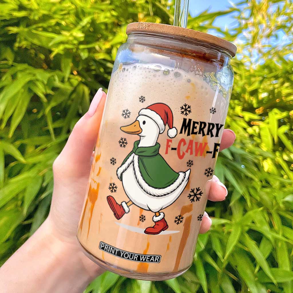 Merry F Caw F Duck Lover Glass Can Funny Christmas Gift TS12 White Print Your Wear