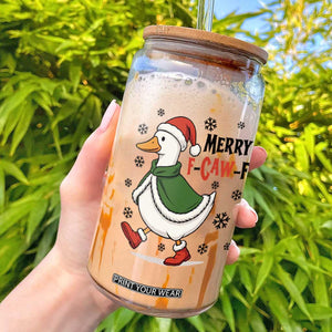 Merry F Caw F Duck Lover Glass Can Funny Christmas Gift - Print Your Wear