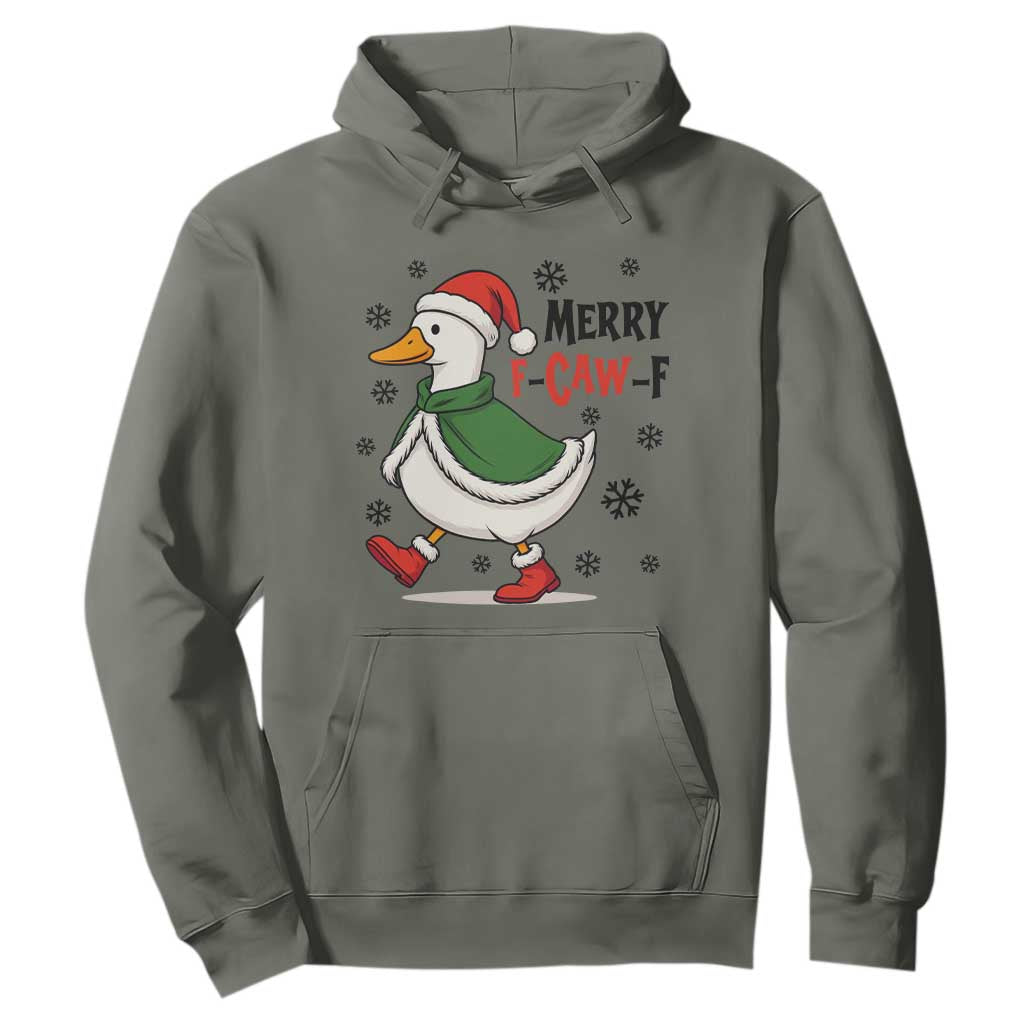 Merry F Caw F Duck Lover Hoodie Funny Christmas Gift TS12 Military Green Print Your Wear