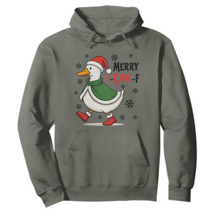Merry F Caw F Duck Lover Hoodie Funny Christmas Gift TS12 Military Green Print Your Wear