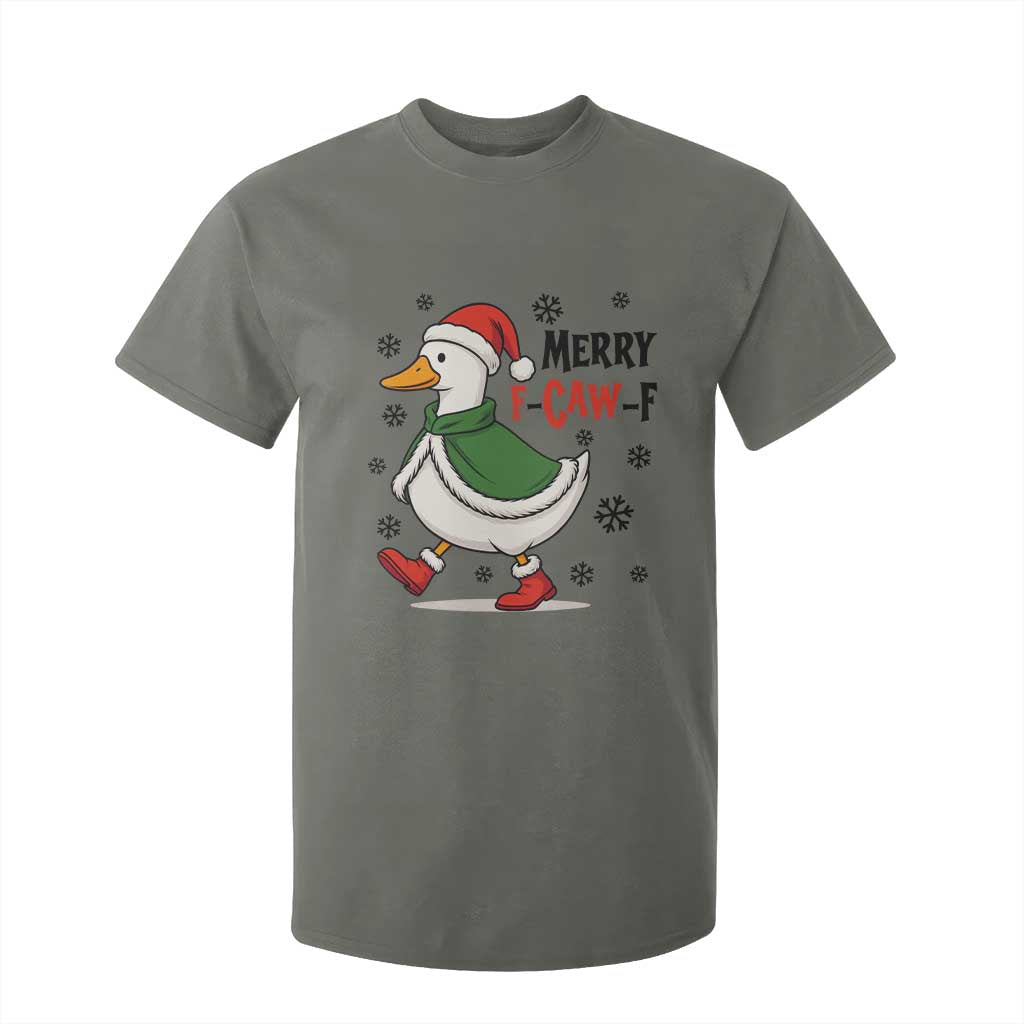 Merry F Caw F Duck Lover T Shirt For Kid Funny Christmas Gift TS12 Military Green Print Your Wear