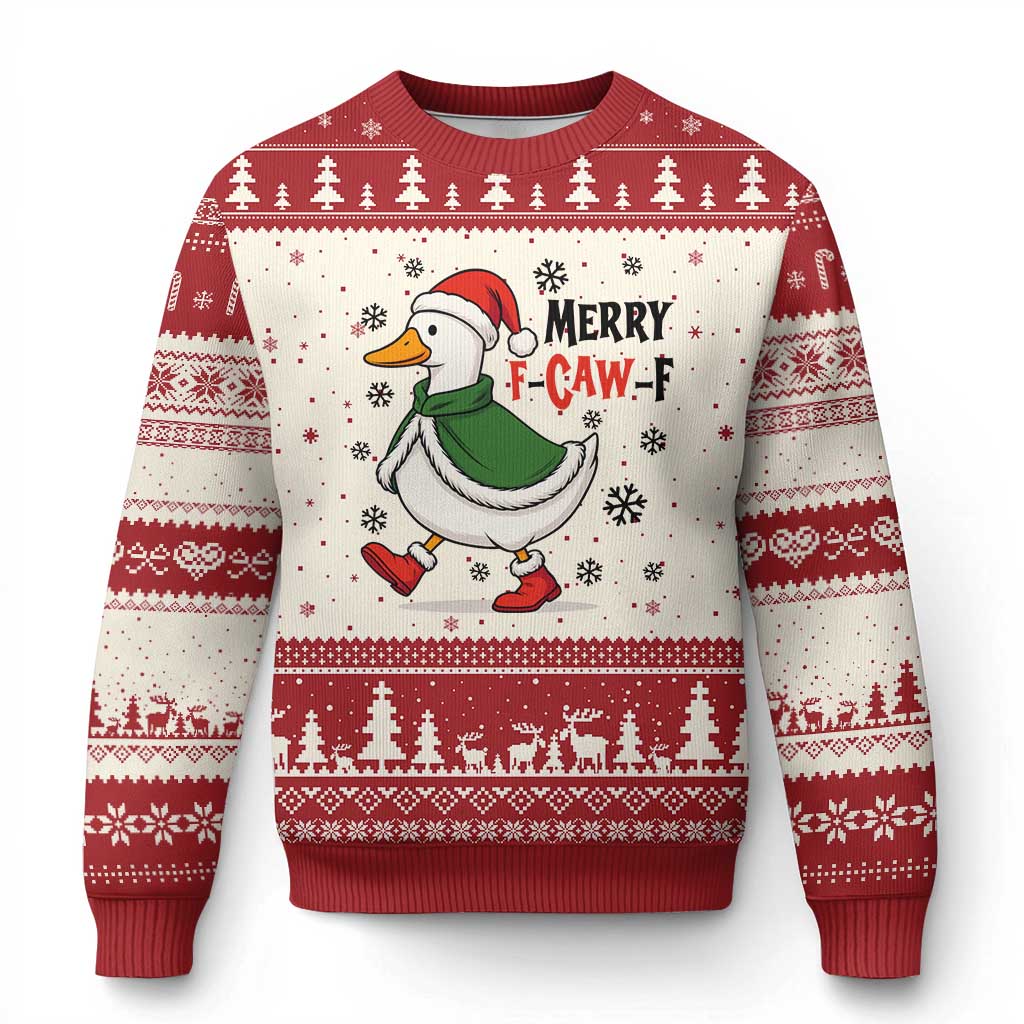 Merry F Caw F Duck Lover Ugly Christmas Sweater Funny Xmas Gift - Print Your Wear