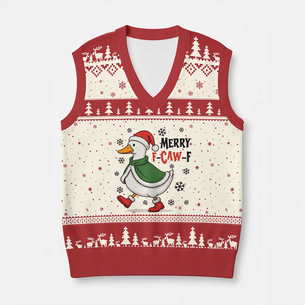 Merry F Caw F Duck Lover V-Neck Knit Sweater Vest Funny Xmas Gift TS12 Beige Red Print Your Wear