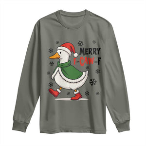 Merry F Caw F Duck Lover Long Sleeve Shirt Funny Christmas Gift TS12 Military Green Print Your Wear