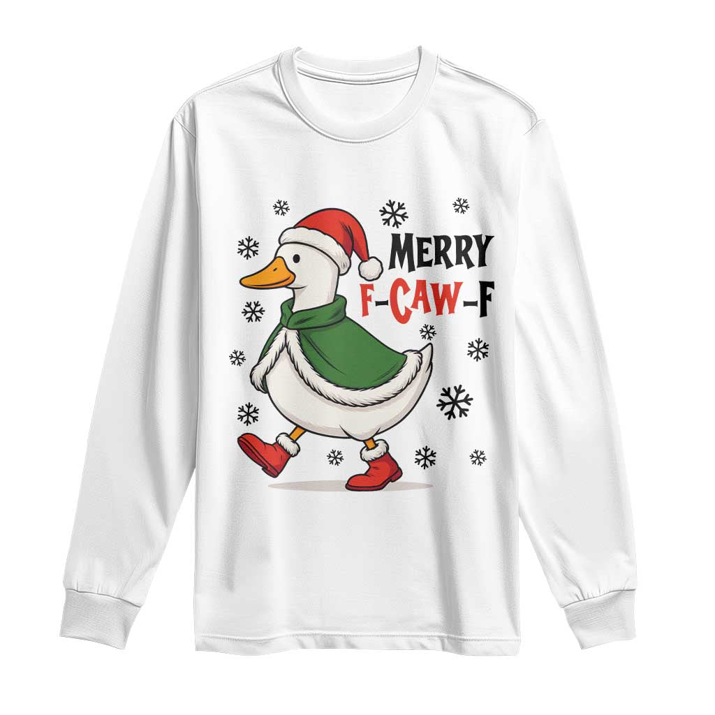 Merry F Caw F Duck Lover Long Sleeve Shirt Funny Christmas Gift - Print Your Wear
