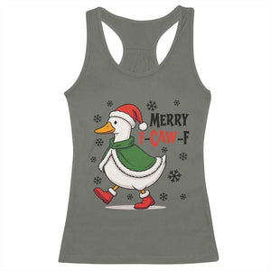 Merry F Caw F Duck Lover Racerback Tank Top Funny Christmas Gift TS12 Military Green Print Your Wear