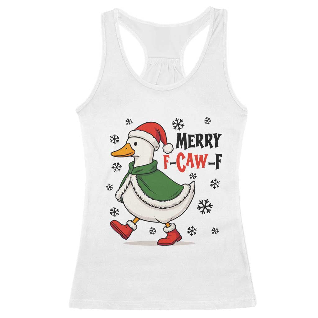 Merry F Caw F Duck Lover Racerback Tank Top Funny Christmas Gift TS12 White Print Your Wear