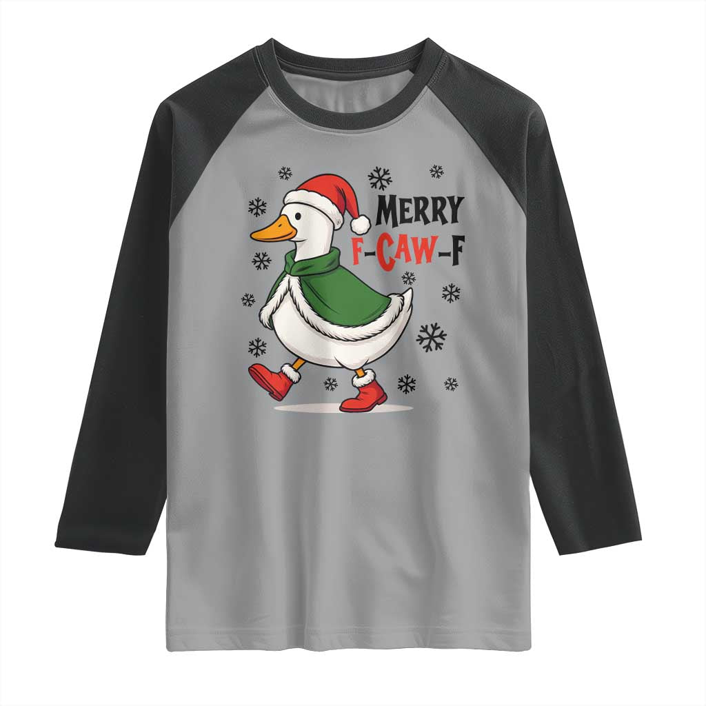 Merry F Caw F Duck Lover Raglan Shirt Funny Christmas Gift TS12 Sport Gray Black Print Your Wear