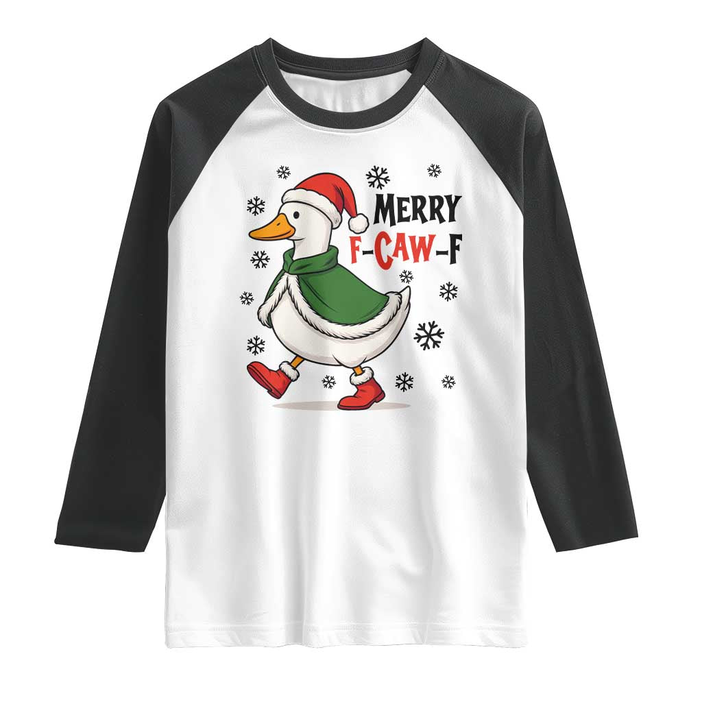 Merry F Caw F Duck Lover Raglan Shirt Funny Christmas Gift TS12 White Black Print Your Wear