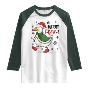 Merry F Caw F Duck Lover Raglan Shirt Funny Christmas Gift TS12 White Dark Forest Green Print Your Wear