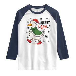 Merry F Caw F Duck Lover Raglan Shirt Funny Christmas Gift TS12 White Navy Print Your Wear