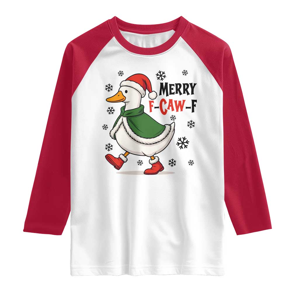 Merry F Caw F Duck Lover Raglan Shirt Funny Christmas Gift TS12 White Red Print Your Wear