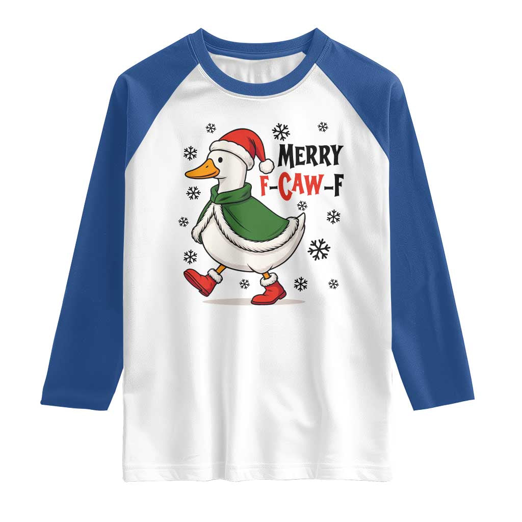 Merry F Caw F Duck Lover Raglan Shirt Funny Christmas Gift TS12 White Royal Print Your Wear