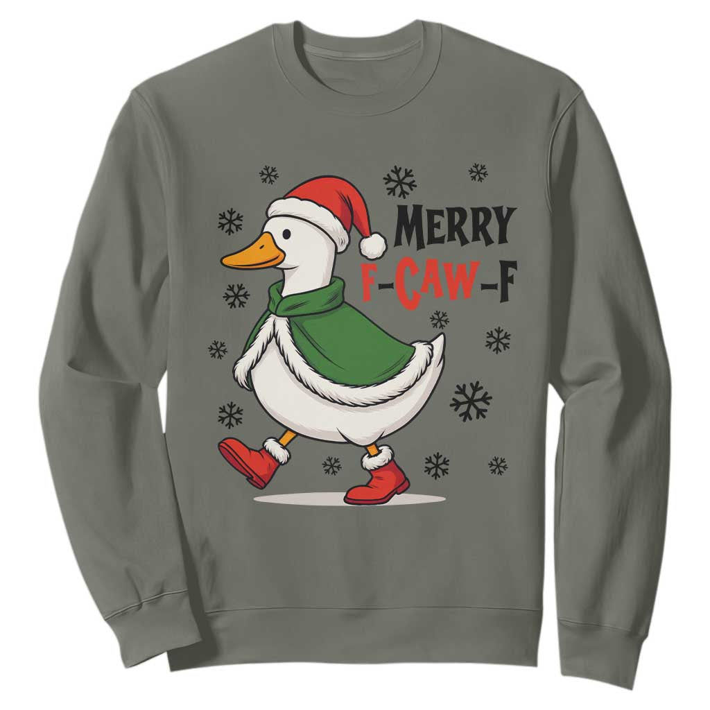 Merry F Caw F Duck Lover Sweatshirt Funny Christmas Gift TS12 Military Green Print Your Wear