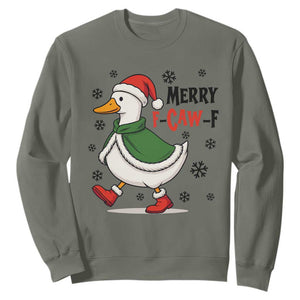 Merry F Caw F Duck Lover Sweatshirt Funny Christmas Gift TS12 Military Green Print Your Wear