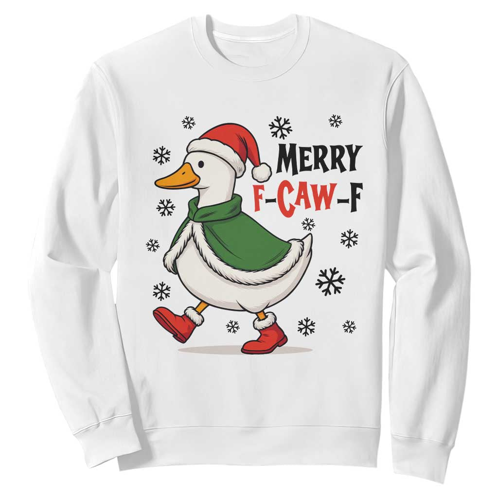 Merry F Caw F Duck Lover Sweatshirt Funny Christmas Gift TS12 White Print Your Wear