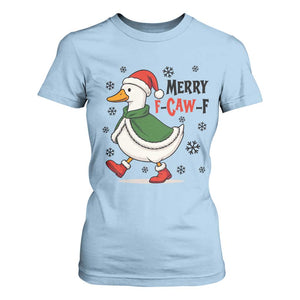 Merry F Caw F Duck Lover T Shirt For Women Funny Christmas Gift TS12 Light Blue Print Your Wear
