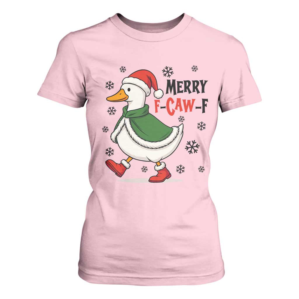 Merry F Caw F Duck Lover T Shirt For Women Funny Christmas Gift TS12 Light Pink Print Your Wear