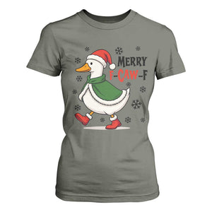 Merry F Caw F Duck Lover T Shirt For Women Funny Christmas Gift TS12 Military Green Print Your Wear