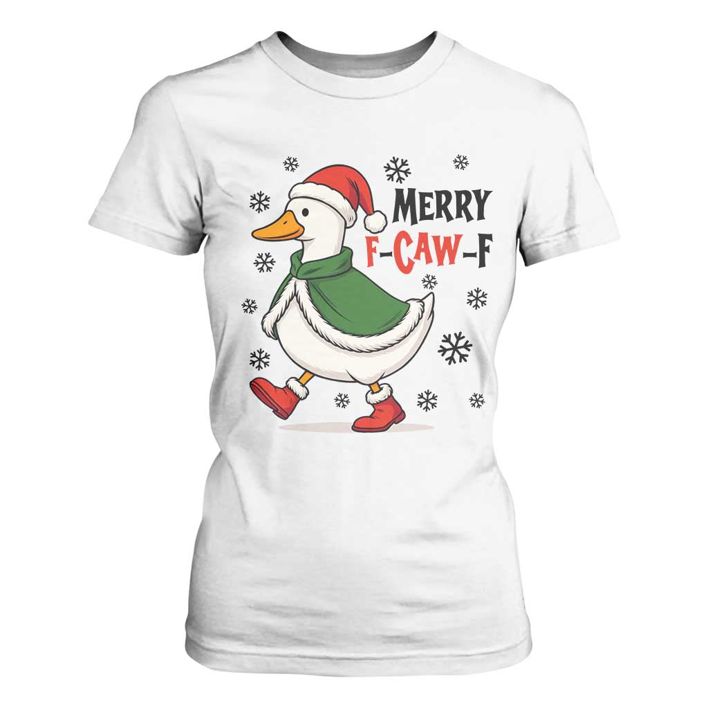 Merry F Caw F Duck Lover T Shirt For Women Funny Christmas Gift TS12 White Print Your Wear